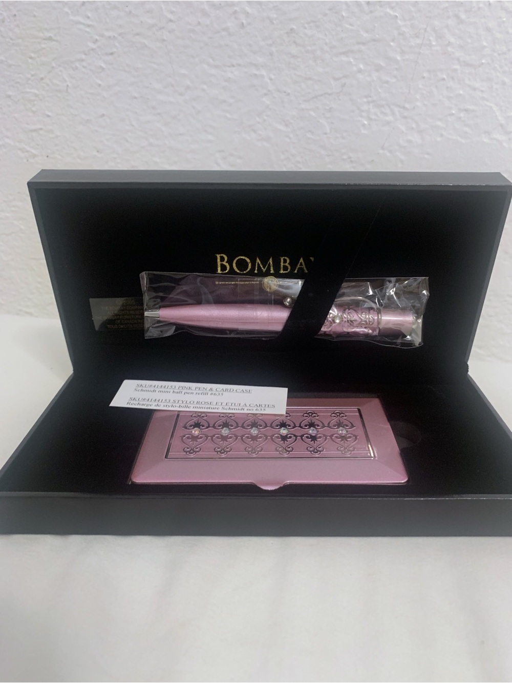 Vintage BOMBAY Company Imperial Pink Pen & Business Card Holder Set 2003